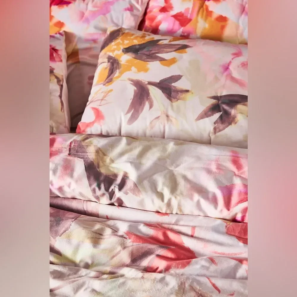 Anthropologie Velvet Shannon Floral Quilt Pink Neutral Queen NWT